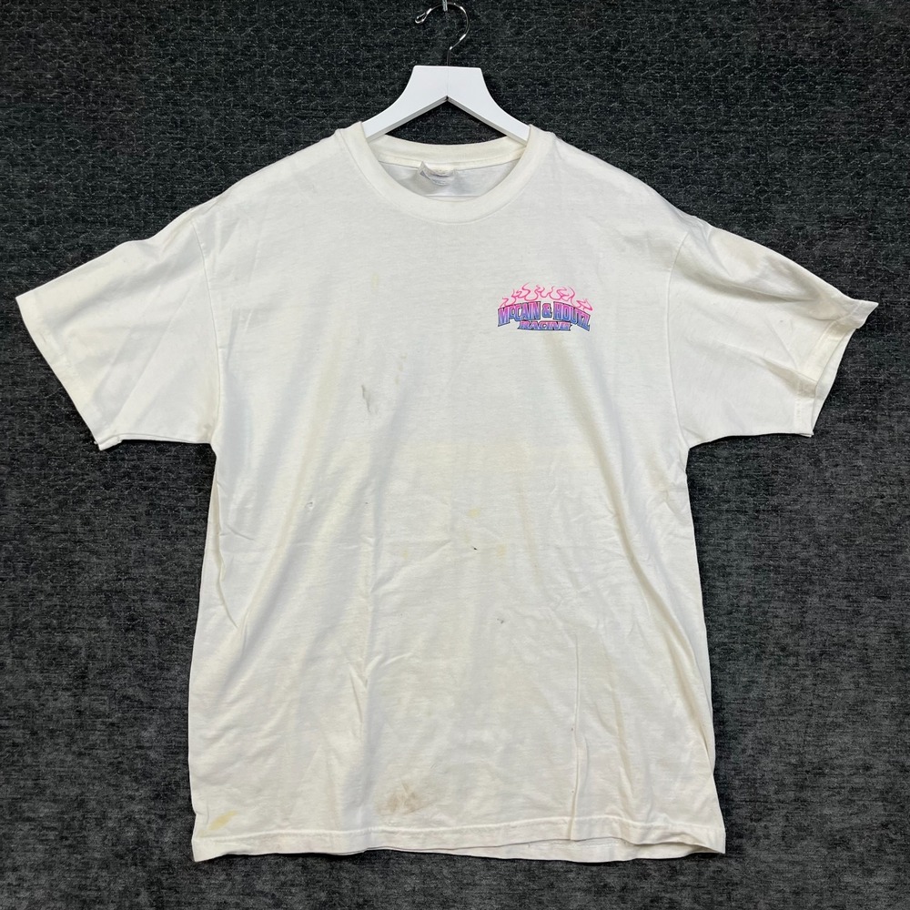 McCain & Houtz Racing Hanes Beefy T Shirt White Dragster Blown Fuel USA Made - L